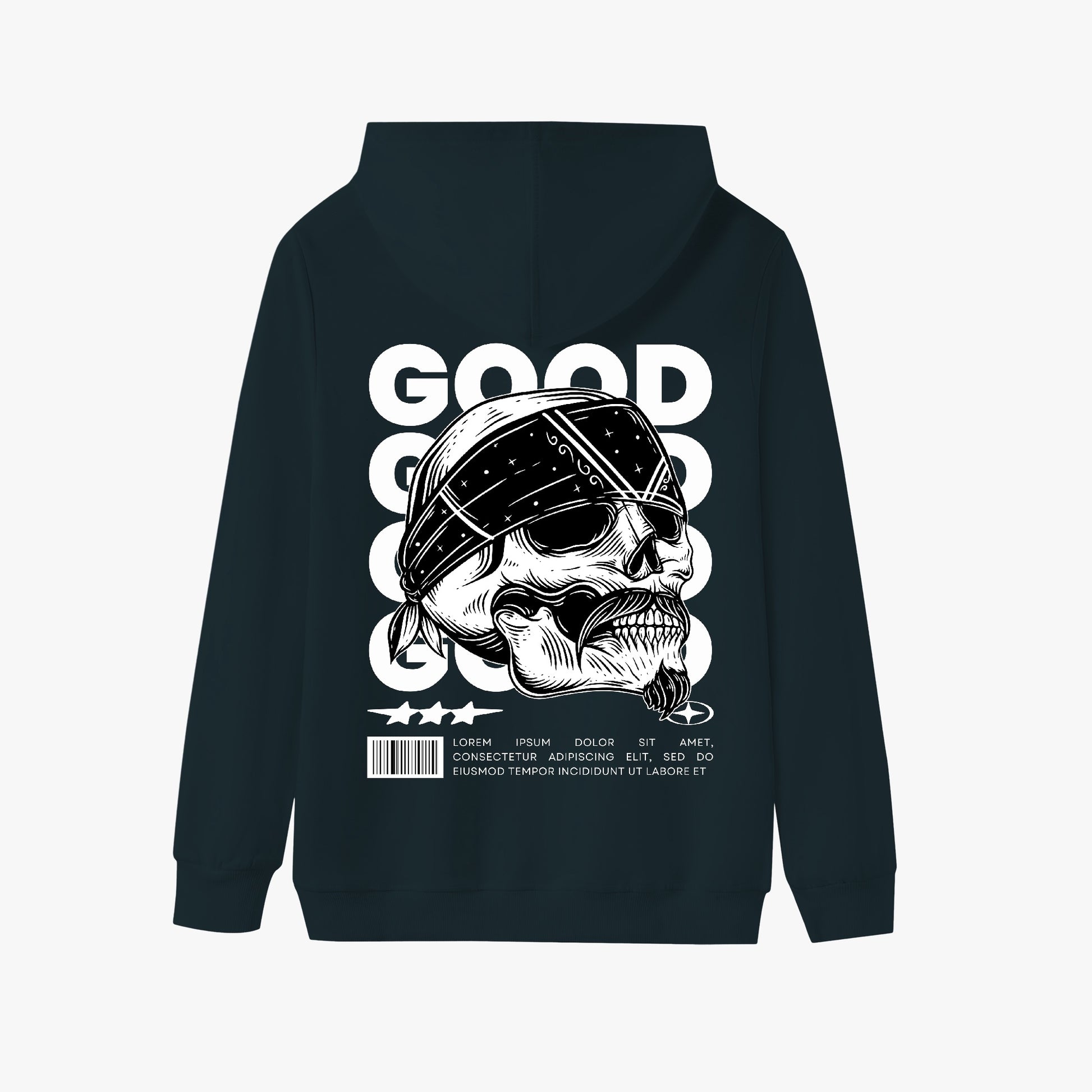 Good Vibes Skull Hoodie – Edgy Bandana Skull Graphic Design