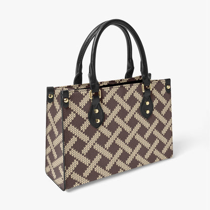 Stylish Brown Geometric Tote Bag - Classic Design with Leather Handles