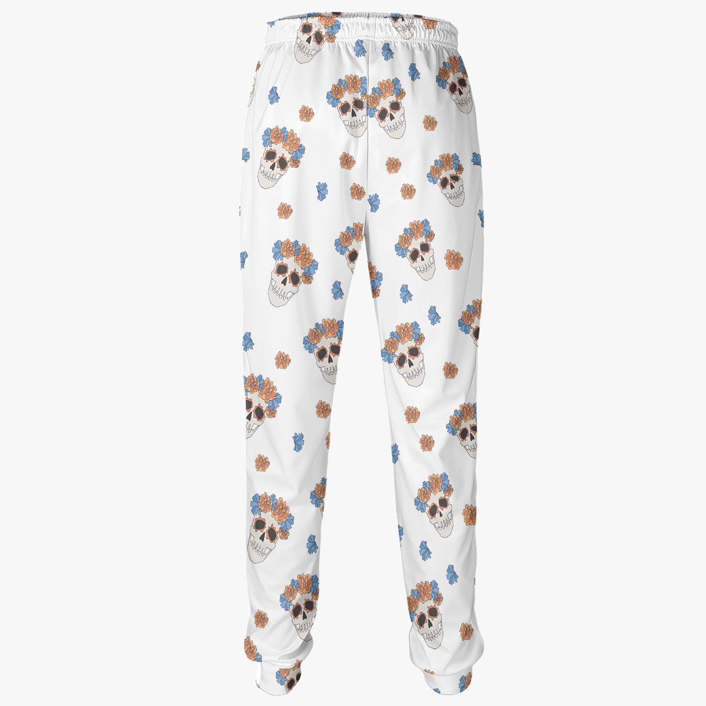 Floral Skull Print White Sweatpants - Unique Gothic Loungewear