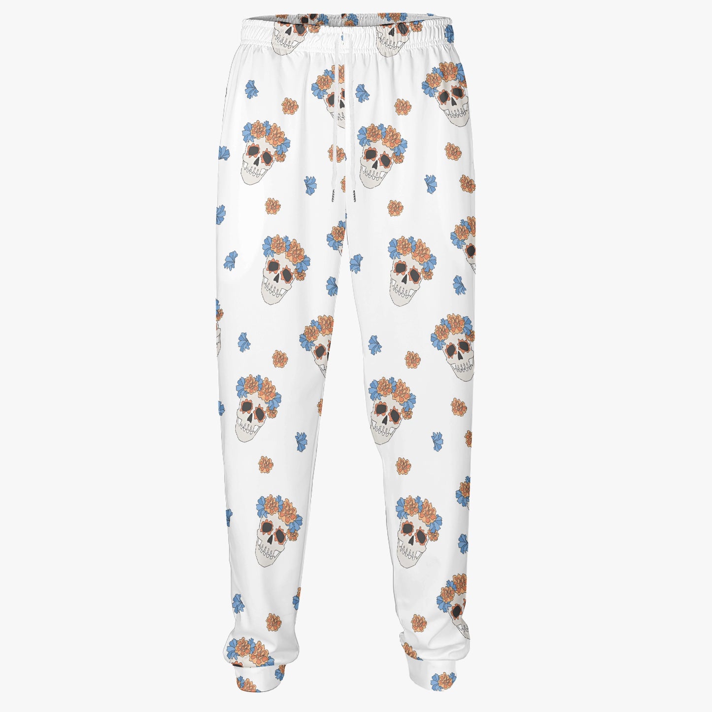 Floral Skull Print White Sweatpants - Unique Gothic Loungewear