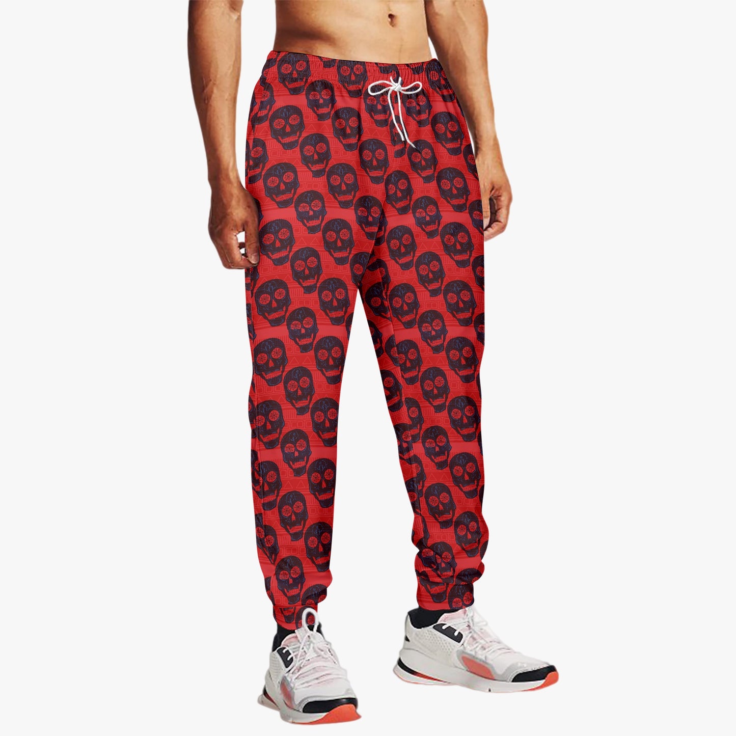 Red and Black Skull Print Sweatpants - Bold Gothic Loungewear