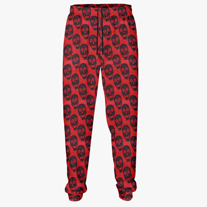 Red and Black Skull Print Sweatpants - Bold Gothic Loungewear