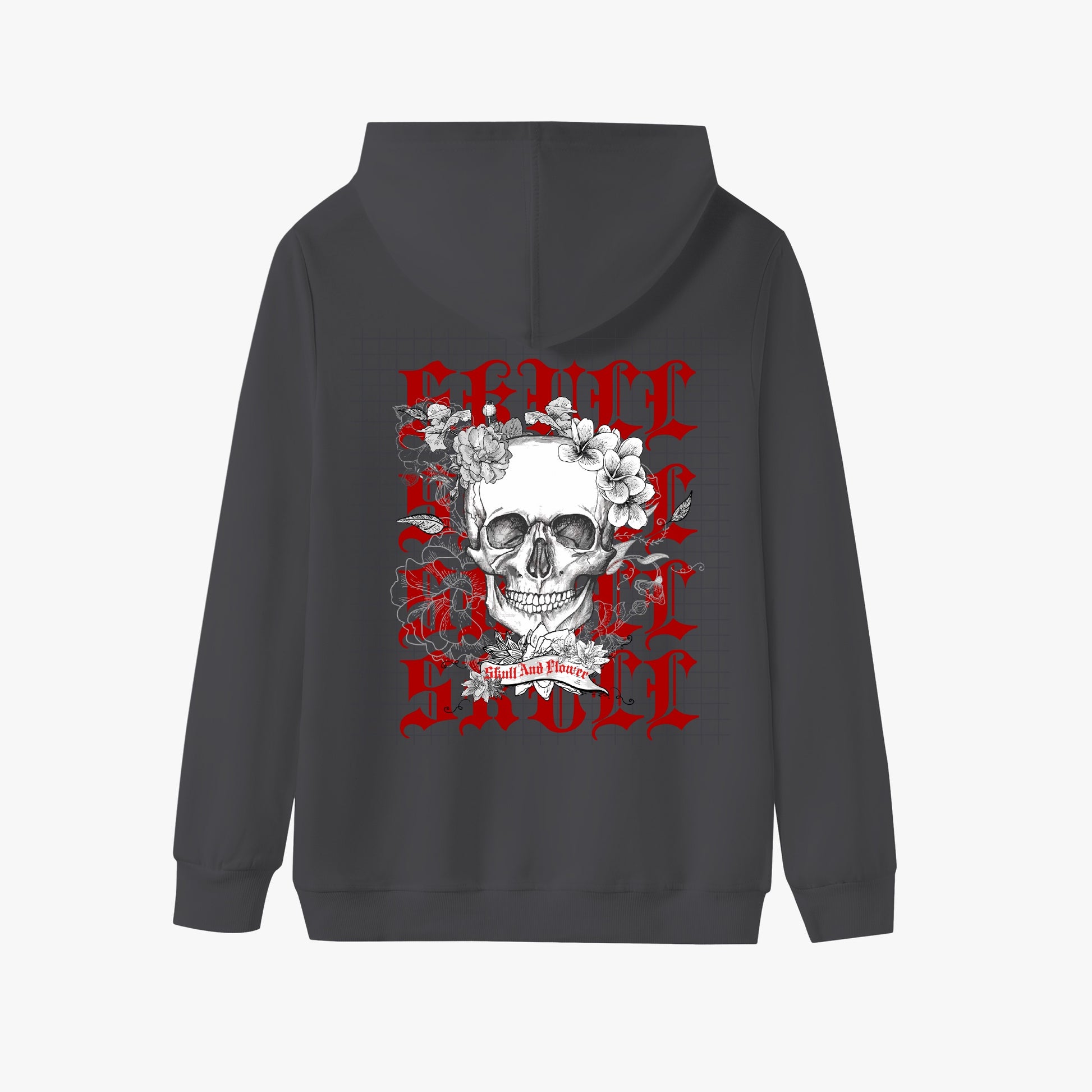 Skull and Flowers Gothic Hoodie – Red & Black Graphic Design