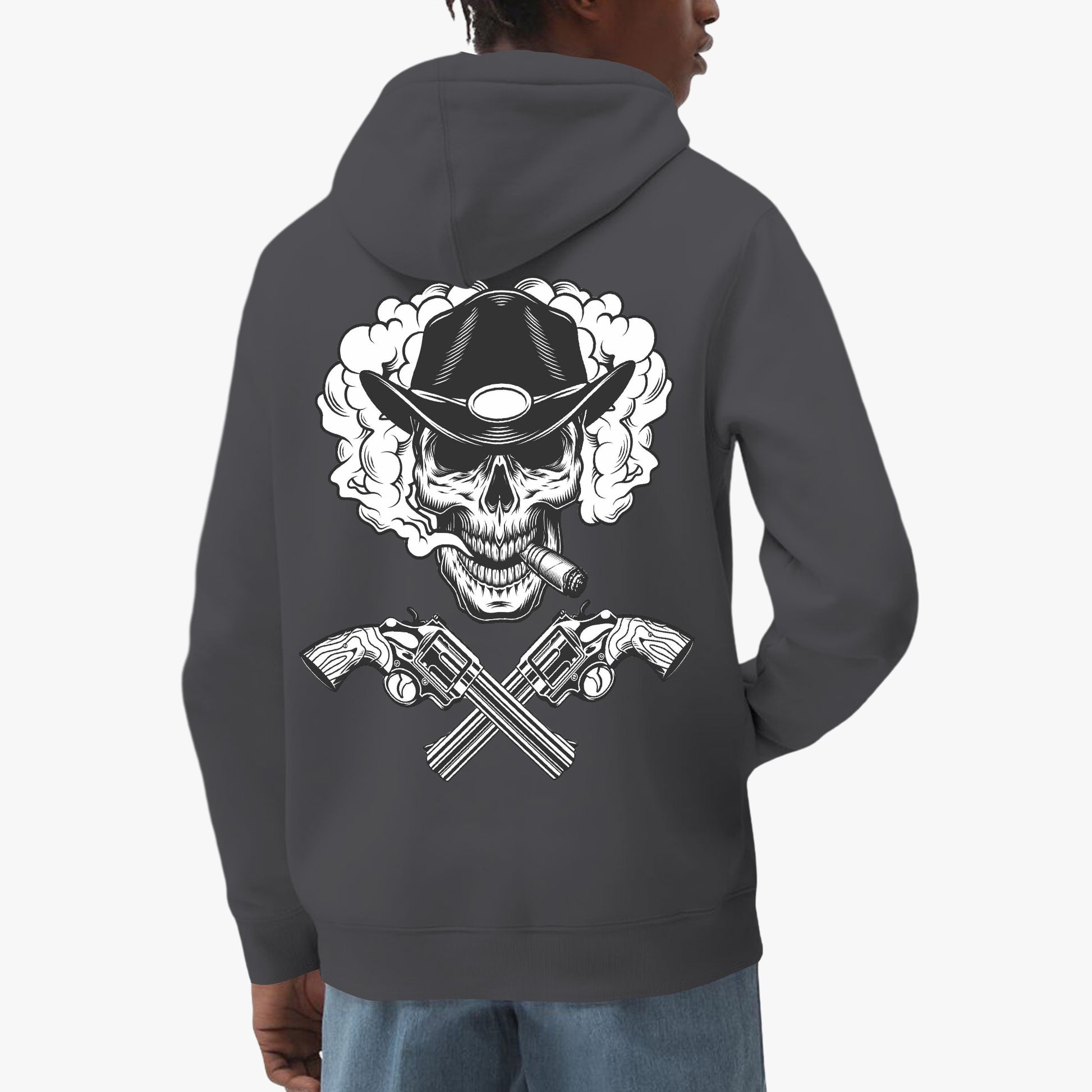 Western Cowboy Skull Pullover Hoodie with Crossed Pistols