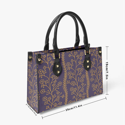 Elegant Purple Floral Tote Bag - Stylish Handbag with Golden Botanical Design