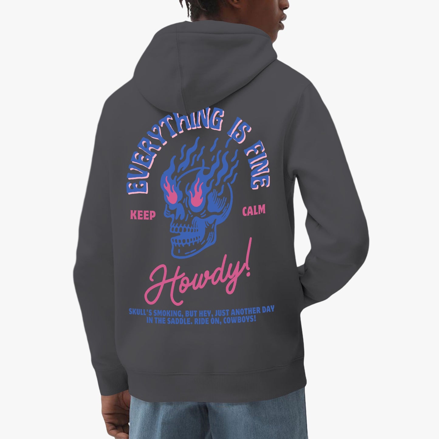 Everything Is Fine Hoodie – Flaming Skull Western-Inspired Design