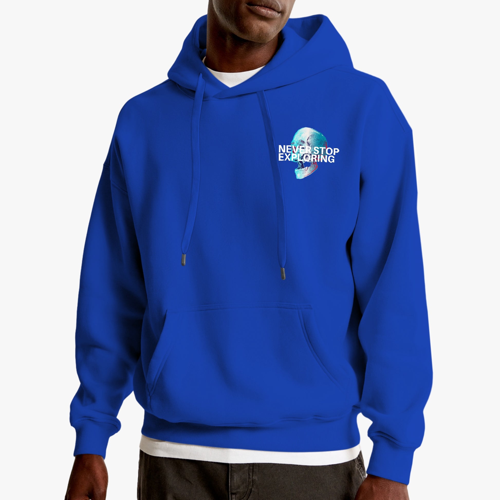 Never Stop Exploring Hoodie – Vibrant Skull Adventure Design