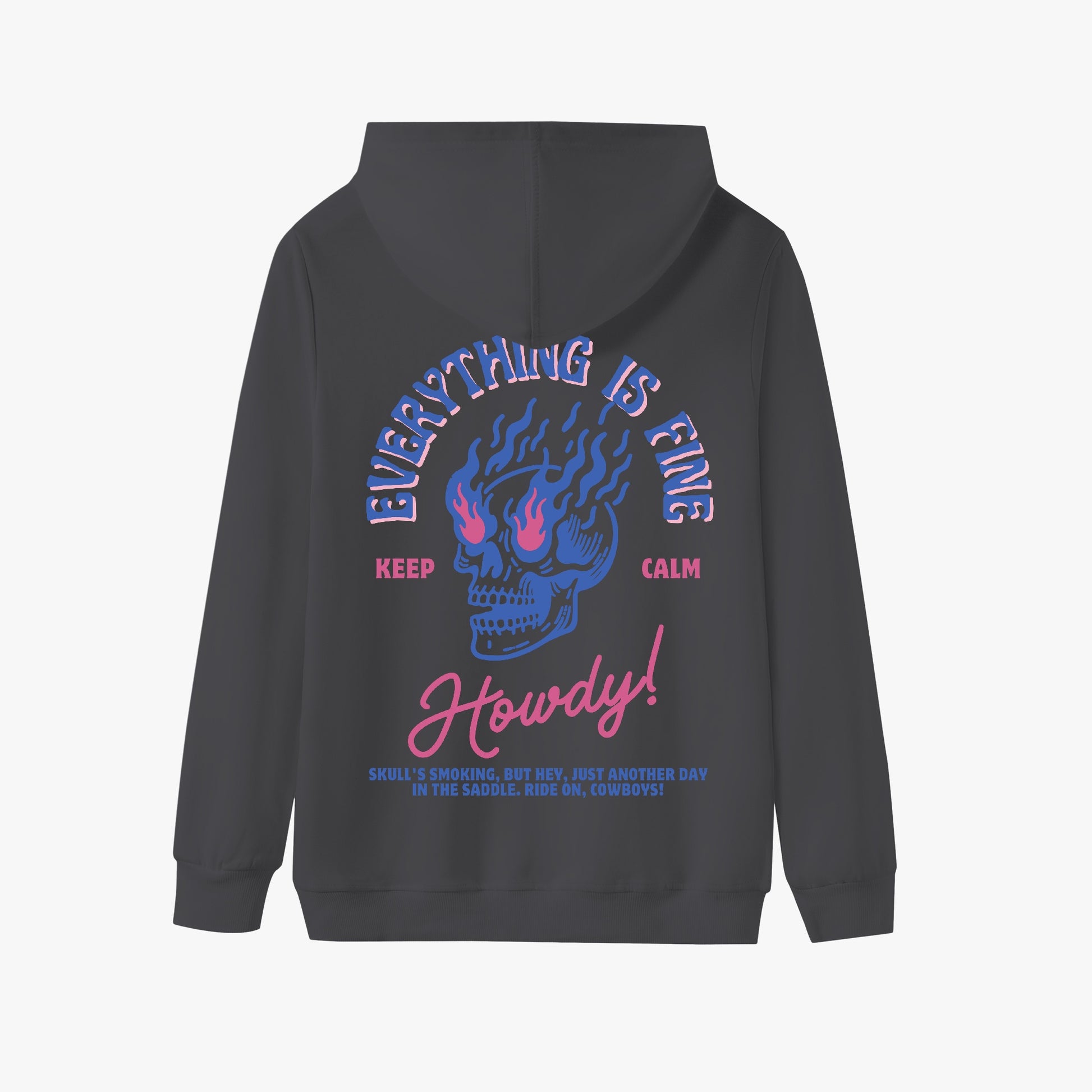 Everything Is Fine Hoodie – Flaming Skull Western-Inspired Design