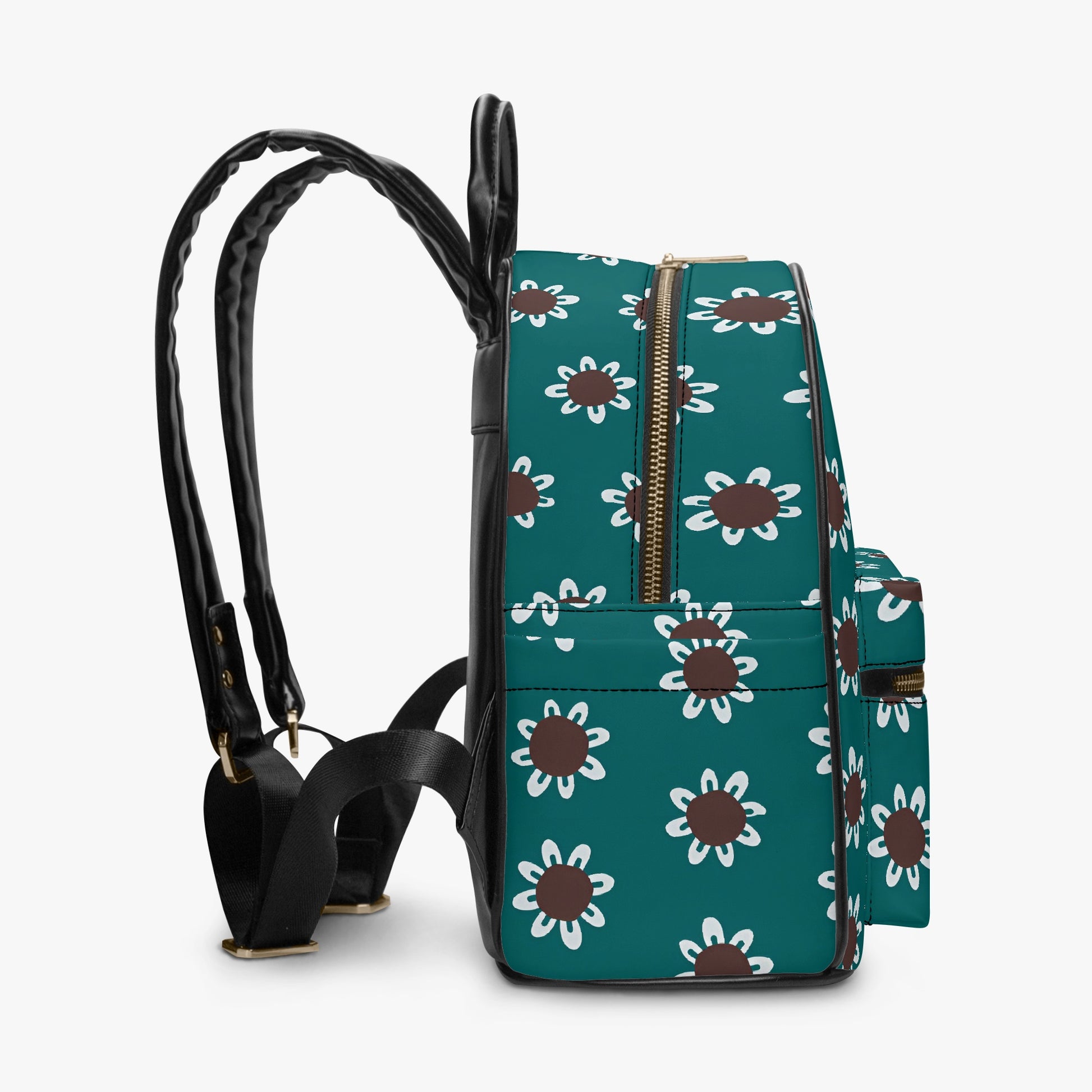 Teal & Brown Daisy Backpack - Earthy Floral Print for Everyday Style