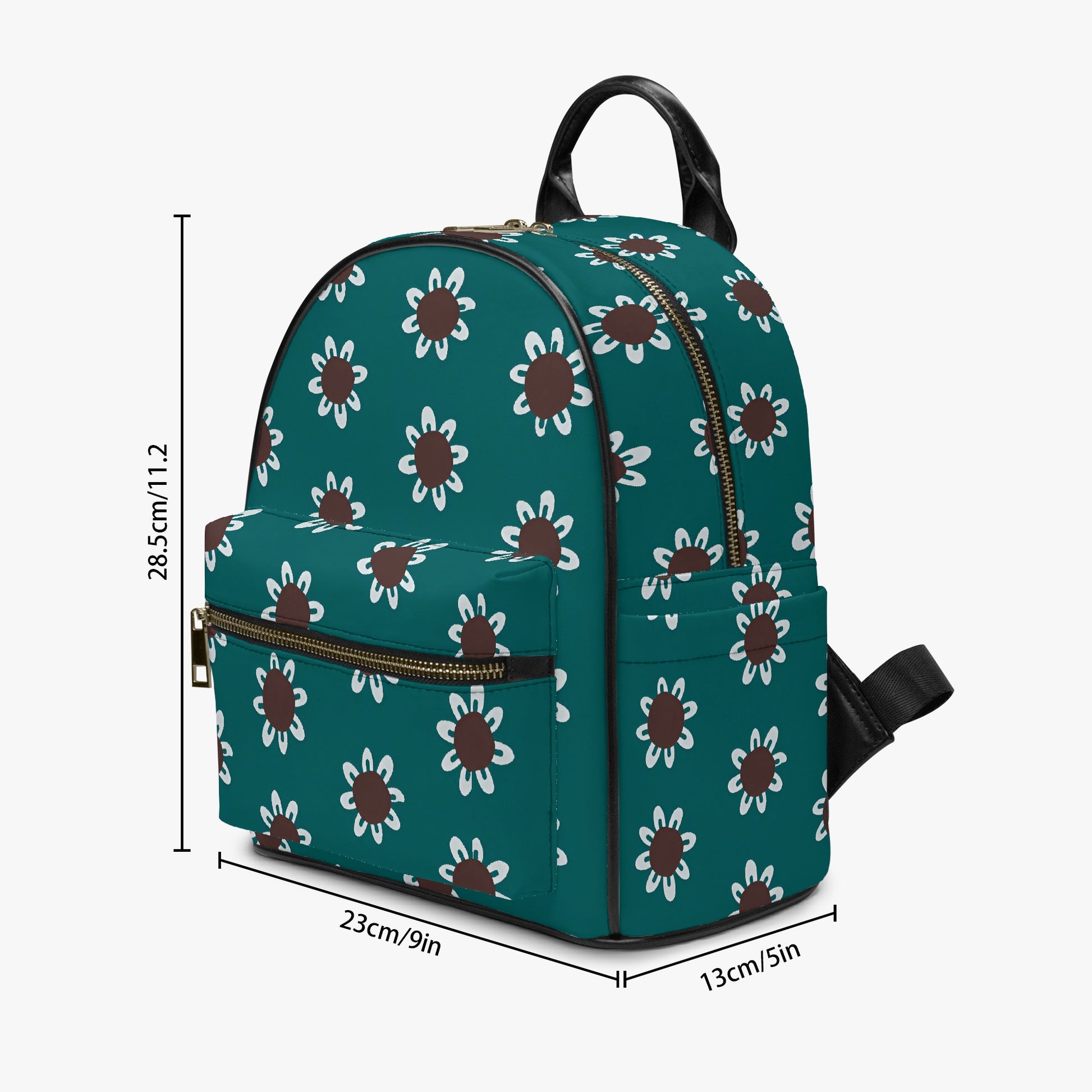 Teal & Brown Daisy Backpack - Earthy Floral Print for Everyday Style