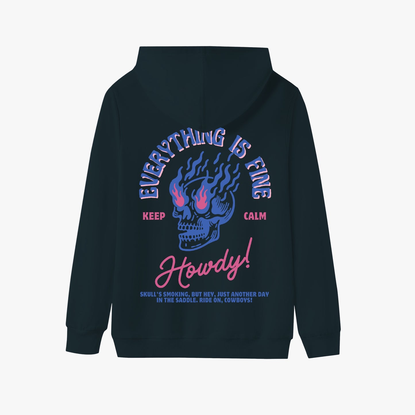 Everything Is Fine Hoodie – Flaming Skull Western-Inspired Design