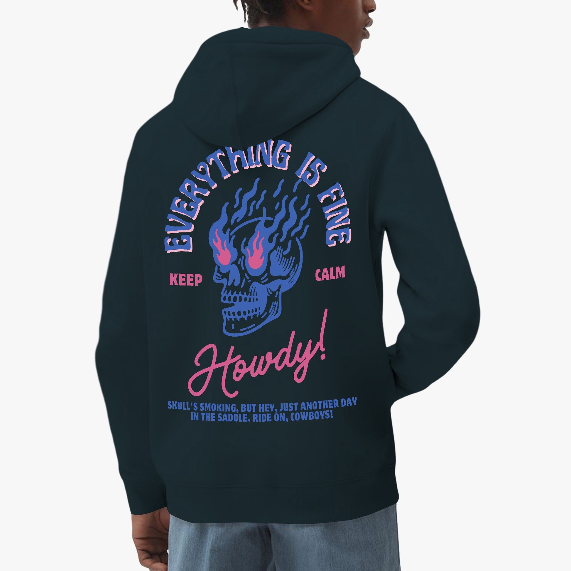 Everything Is Fine Hoodie – Flaming Skull Western-Inspired Design