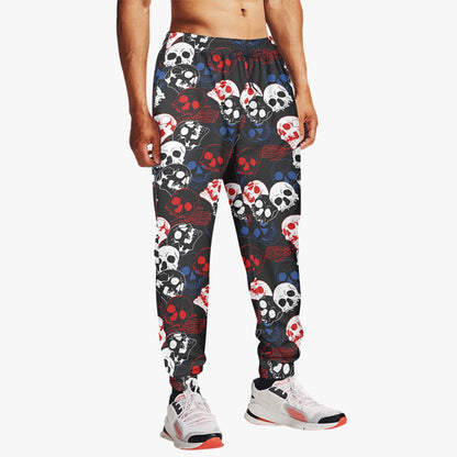 Red, White, and Blue Skull Print Joggers - Vibrant Gothic Streetwear