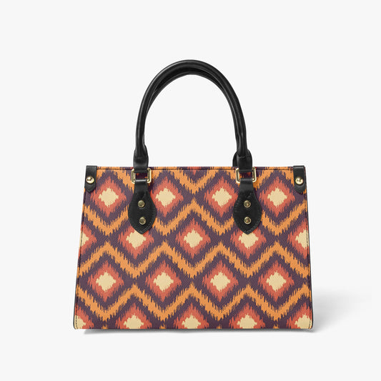 Vibrant Boho Tote Bag – Geometric Pattern Handbag with Leather Straps for Women