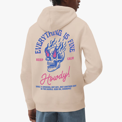 Everything Is Fine Hoodie – Flaming Skull Western-Inspired Design