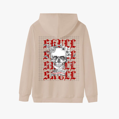 Skull and Flowers Gothic Hoodie – Red & Black Graphic Design