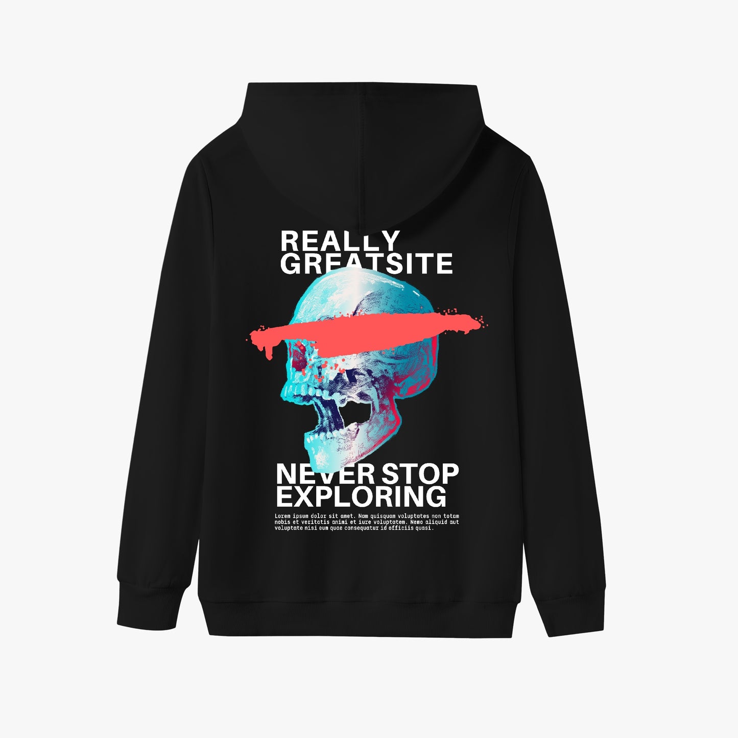 Never Stop Exploring Hoodie – Vibrant Skull Adventure Design