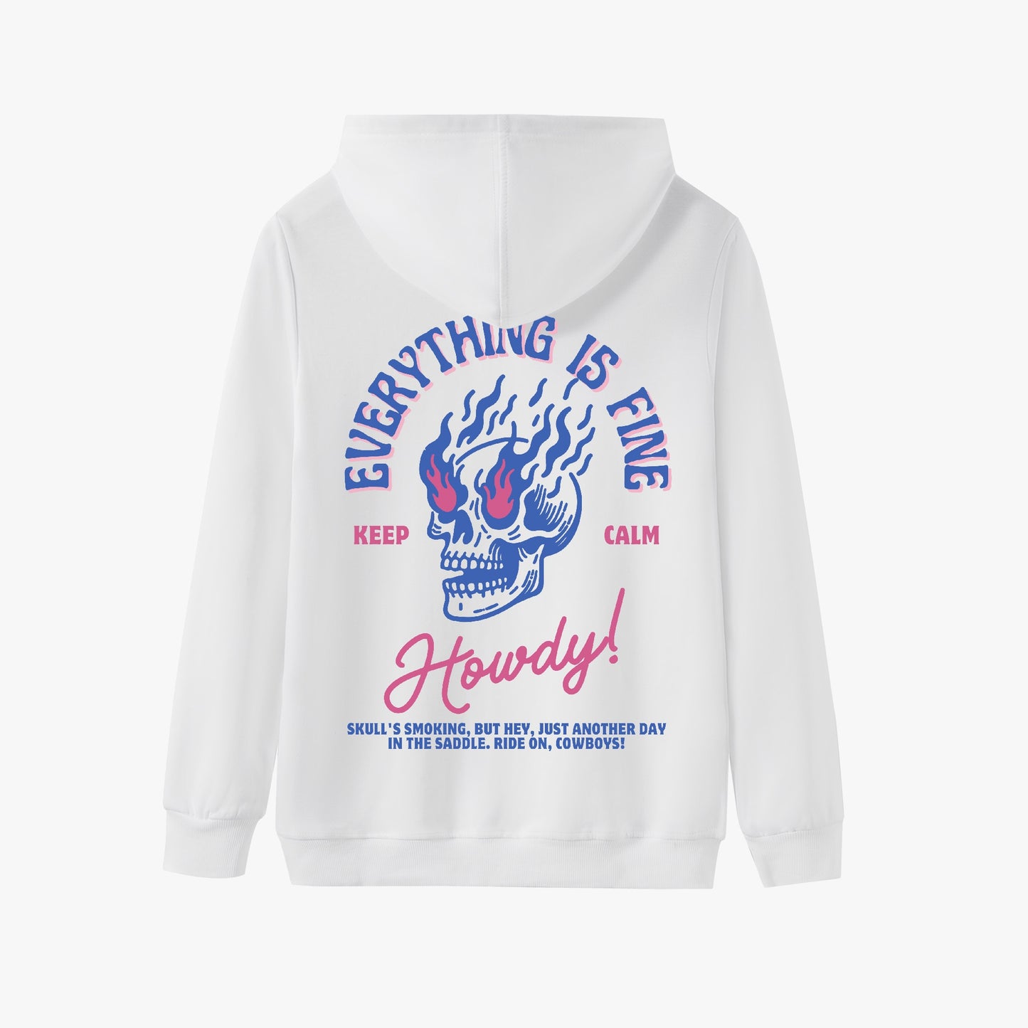 Everything Is Fine Hoodie – Flaming Skull Western-Inspired Design