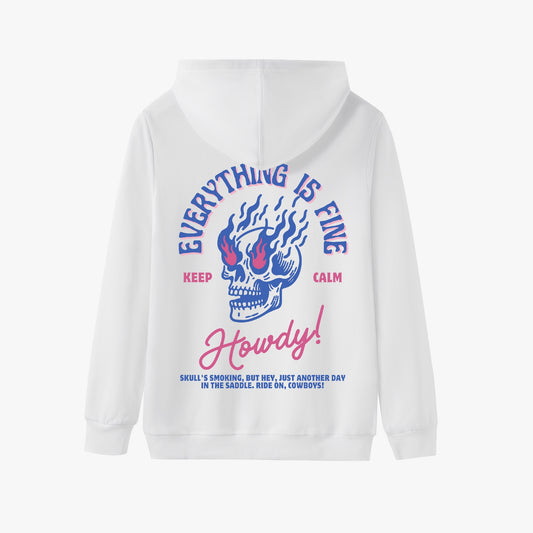 Everything Is Fine Hoodie – Flaming Skull Western-Inspired Design