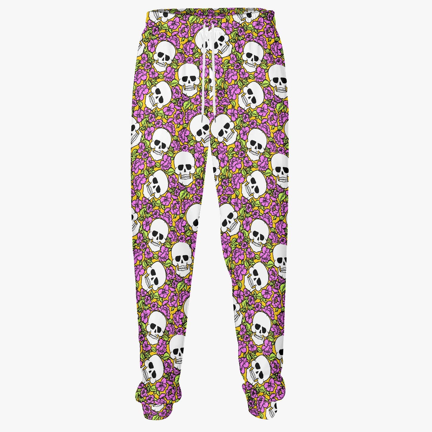 Vibrant Floral Skull Print Sweatpants - Artistic Gothic Loungewear