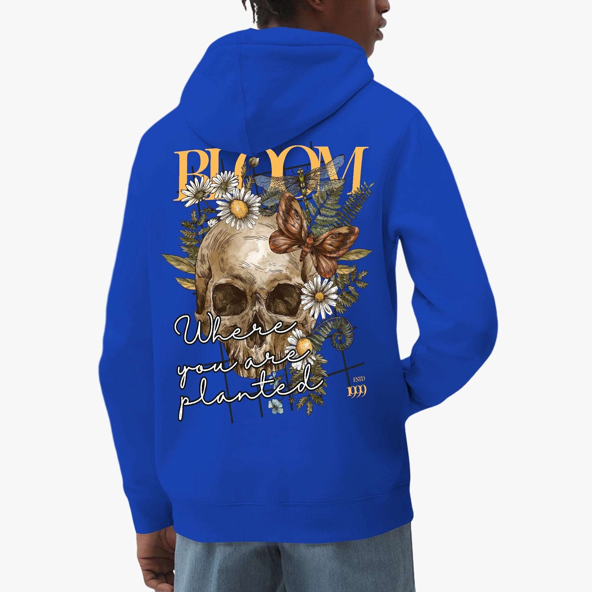 Bloom Where You Are Planted Hoodie – Floral Skull and Butterfly Design