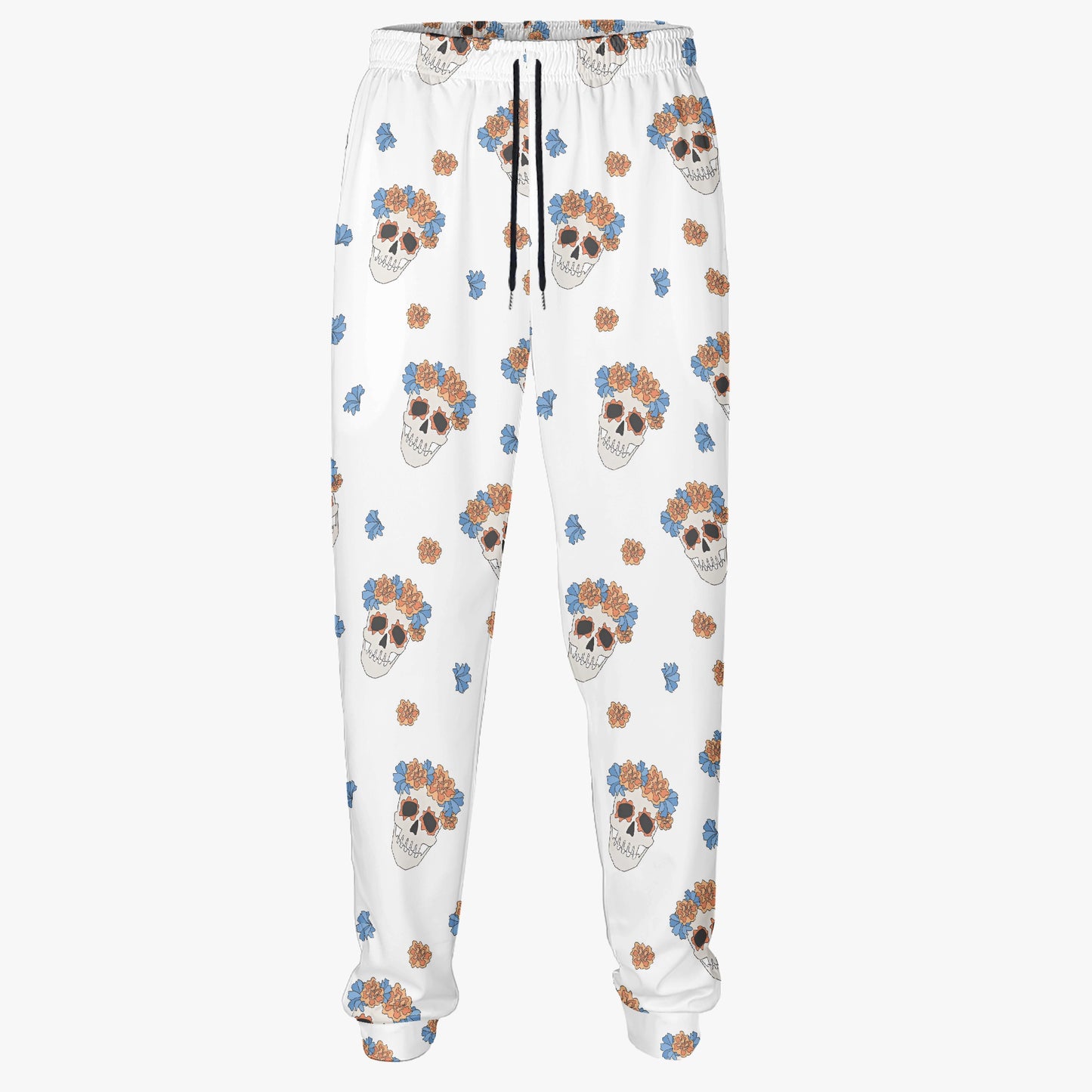 Floral Skull Print White Sweatpants - Unique Gothic Loungewear