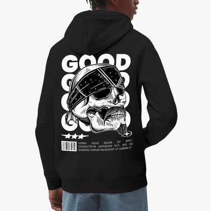 Good Vibes Skull Hoodie – Edgy Bandana Skull Graphic Design