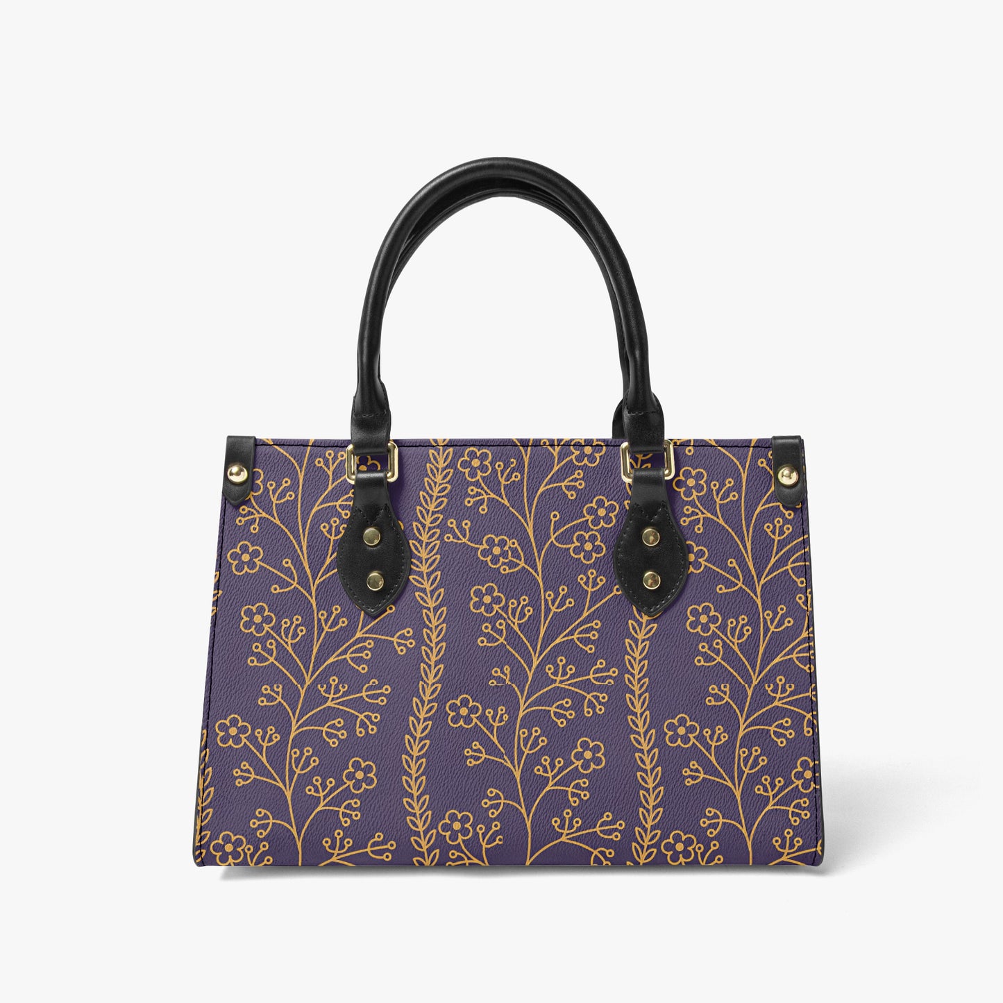 Elegant Purple Floral Tote Bag - Stylish Handbag with Golden Botanical Design