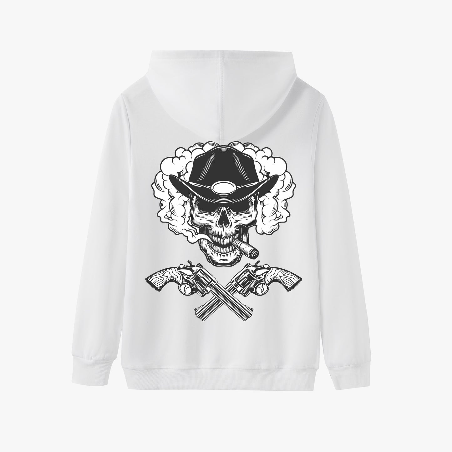 Western Cowboy Skull Pullover Hoodie with Crossed Pistols