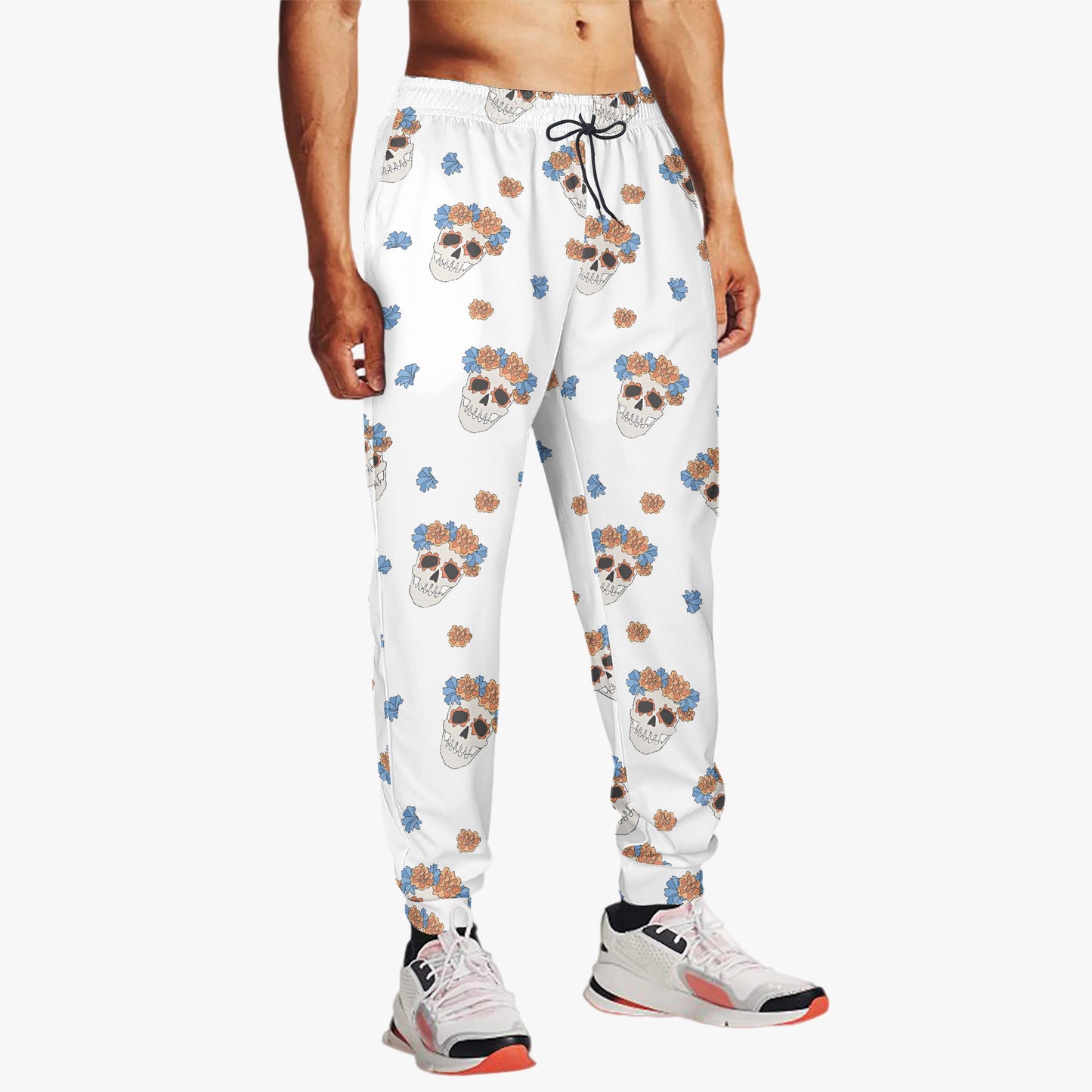 Floral Skull Print White Sweatpants - Unique Gothic Loungewear