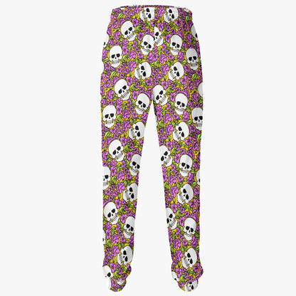 Vibrant Floral Skull Print Sweatpants - Artistic Gothic Loungewear