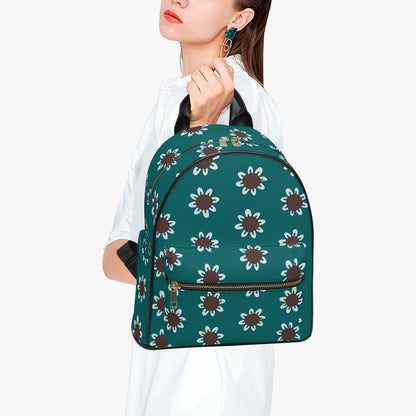 Teal & Brown Daisy Backpack - Earthy Floral Print for Everyday Style