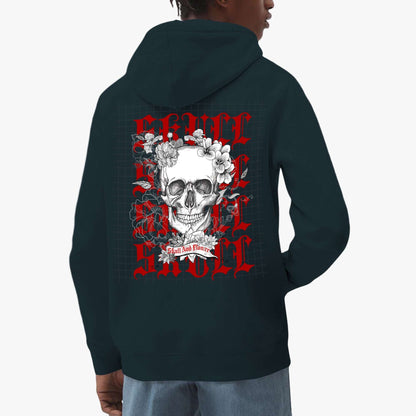 Skull and Flowers Gothic Hoodie – Red & Black Graphic Design