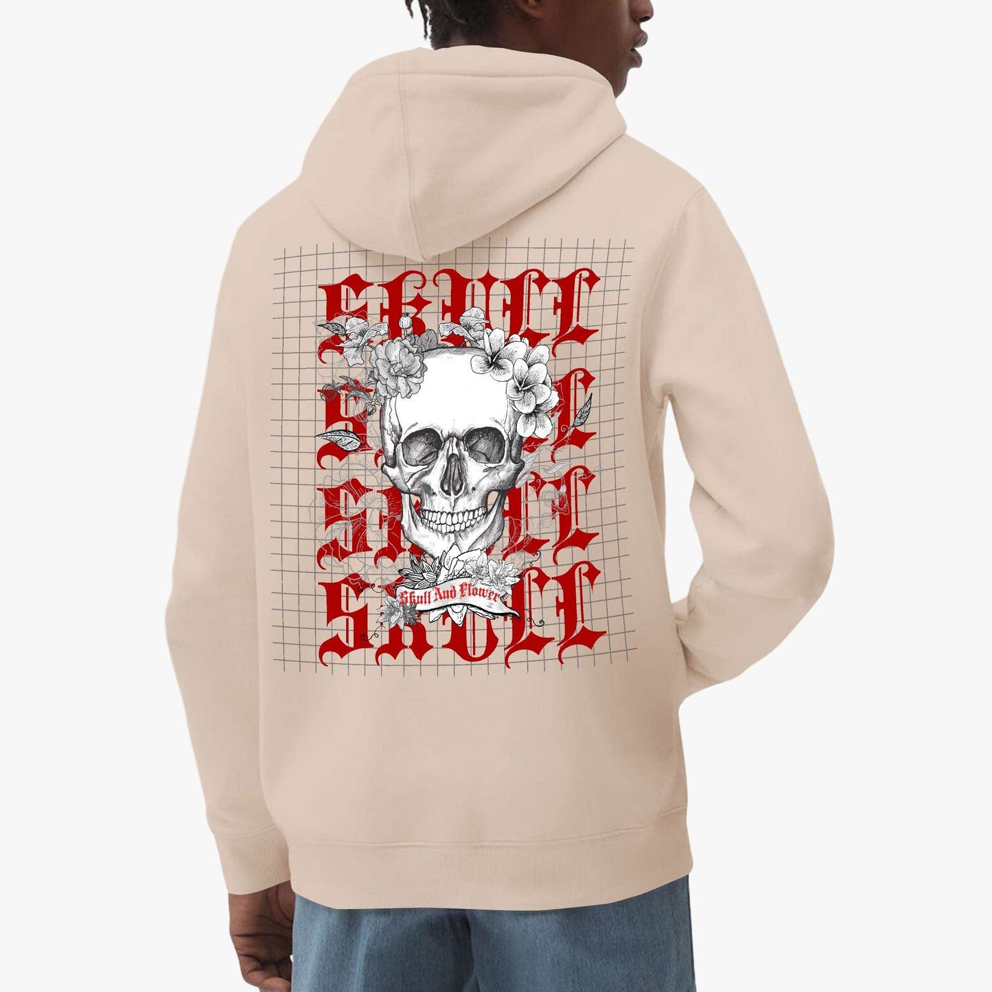 Skull and Flowers Gothic Hoodie – Red & Black Graphic Design