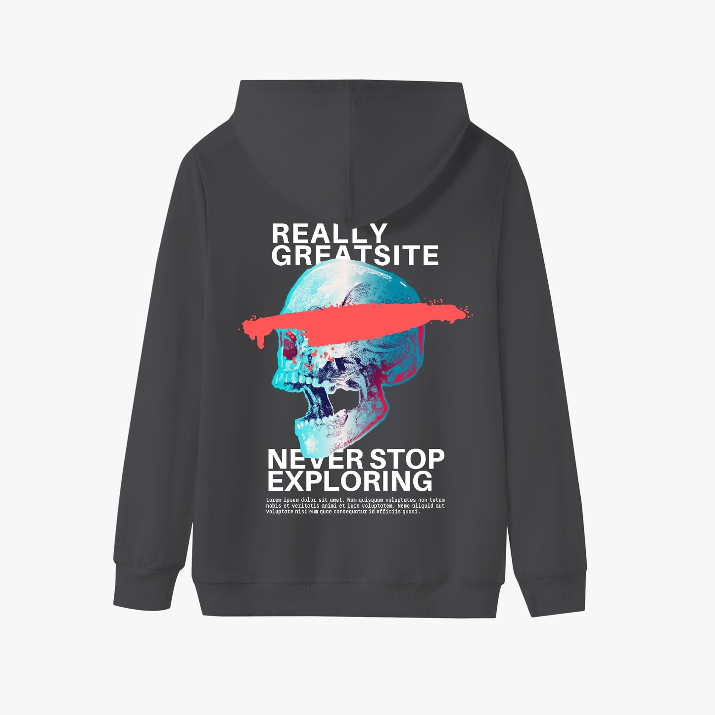 Never Stop Exploring Hoodie – Vibrant Skull Adventure Design