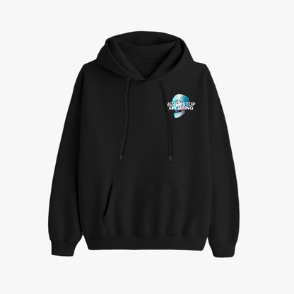 Never Stop Exploring Hoodie – Vibrant Skull Adventure Design