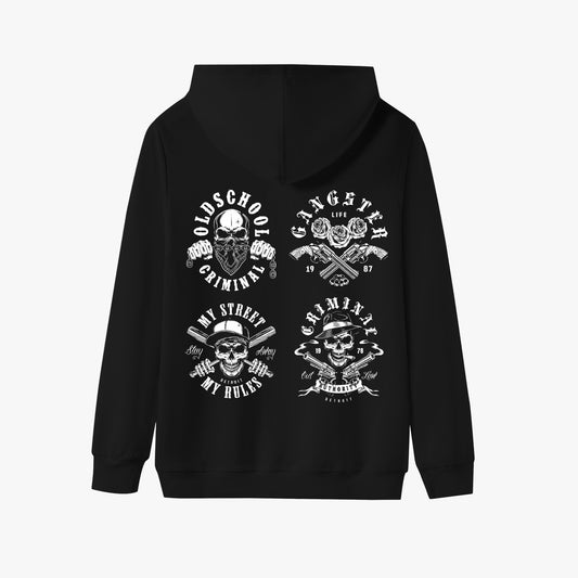 Vintage Skull Graphic Hoodie - Streetwear Pullover with Bold Criminal Art