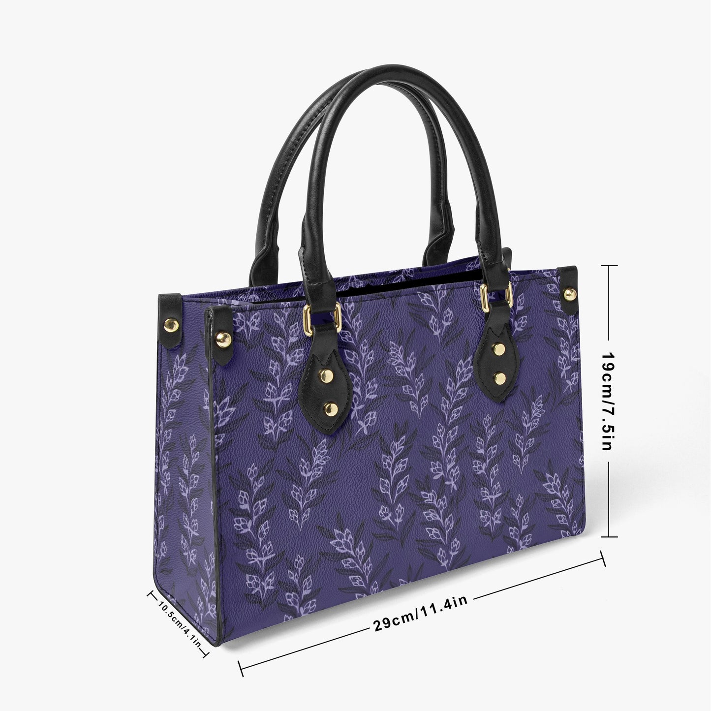 Elegant Blue Floral Tote Bag - Delicate Leaf Pattern with Leather Handles