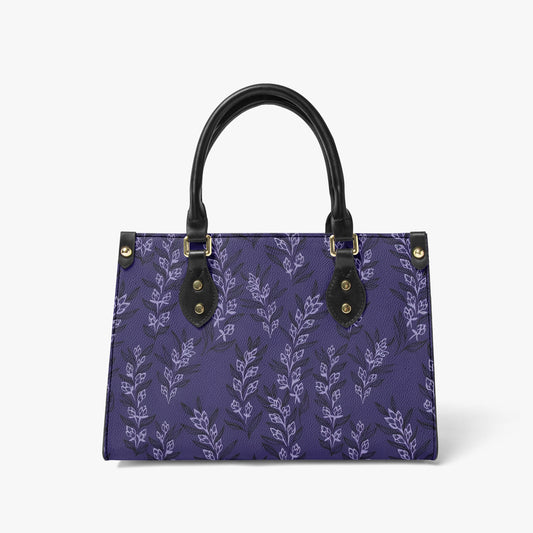 Elegant Blue Floral Tote Bag - Delicate Leaf Pattern with Leather Handles