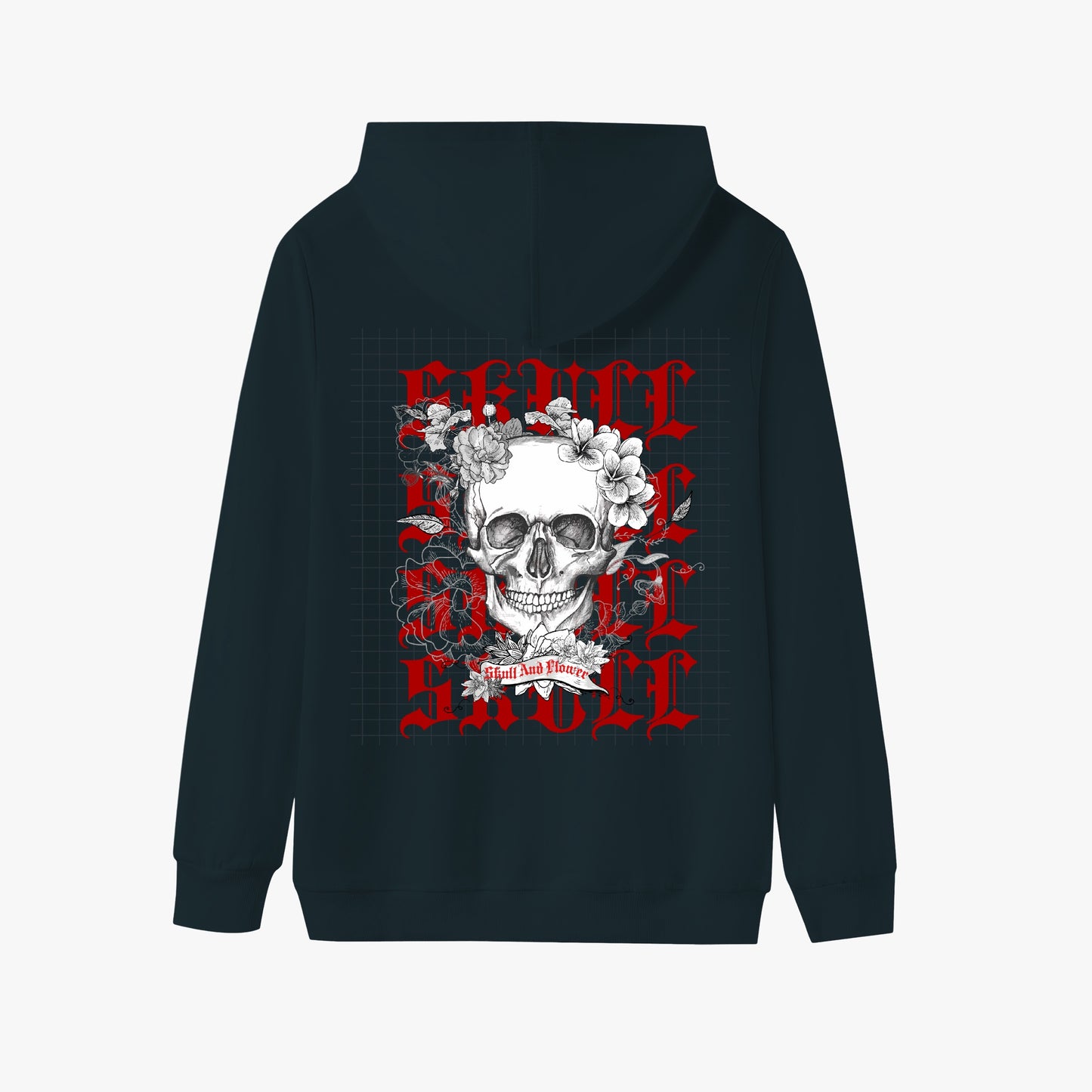 Skull and Flowers Gothic Hoodie – Red & Black Graphic Design