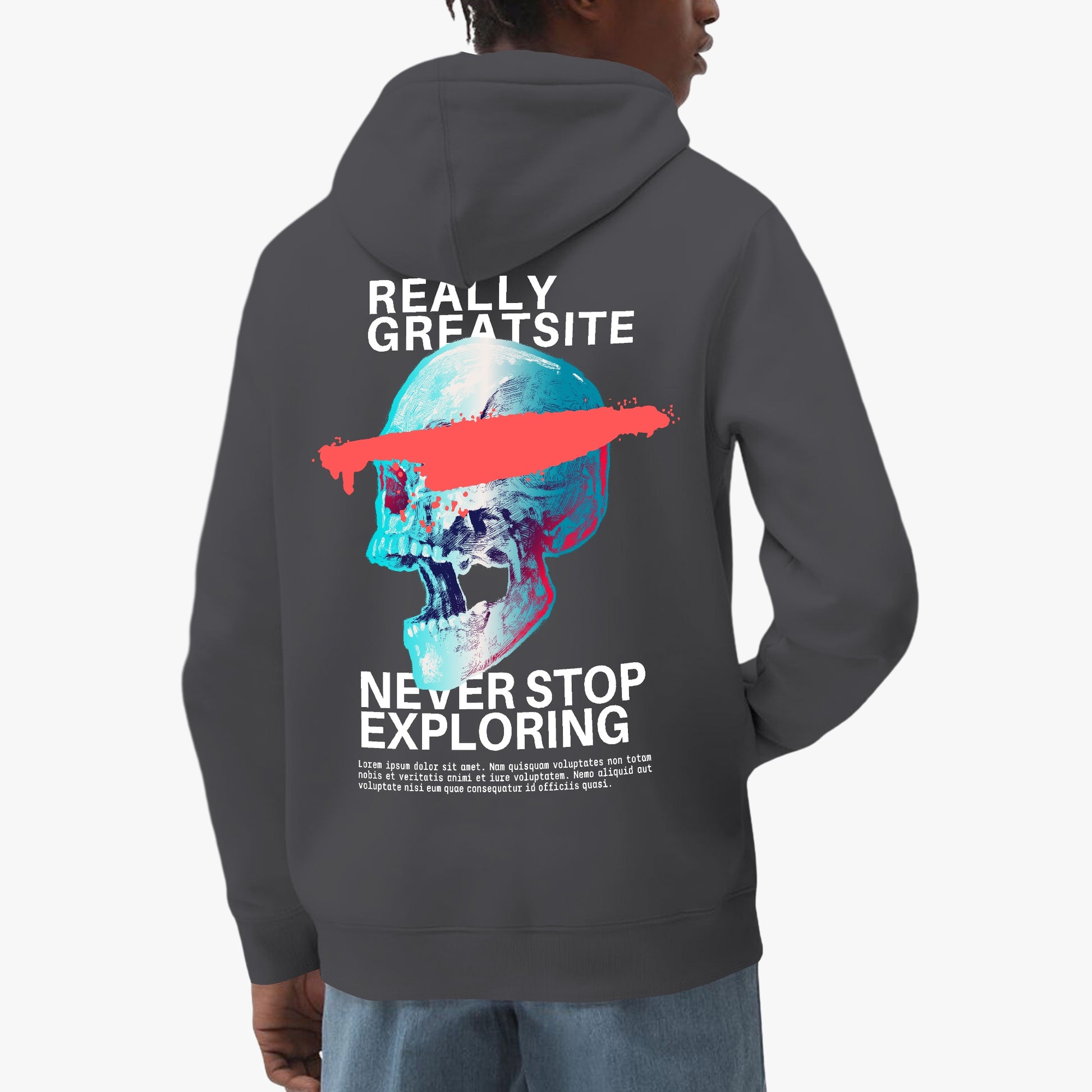 Never Stop Exploring Hoodie – Vibrant Skull Adventure Design