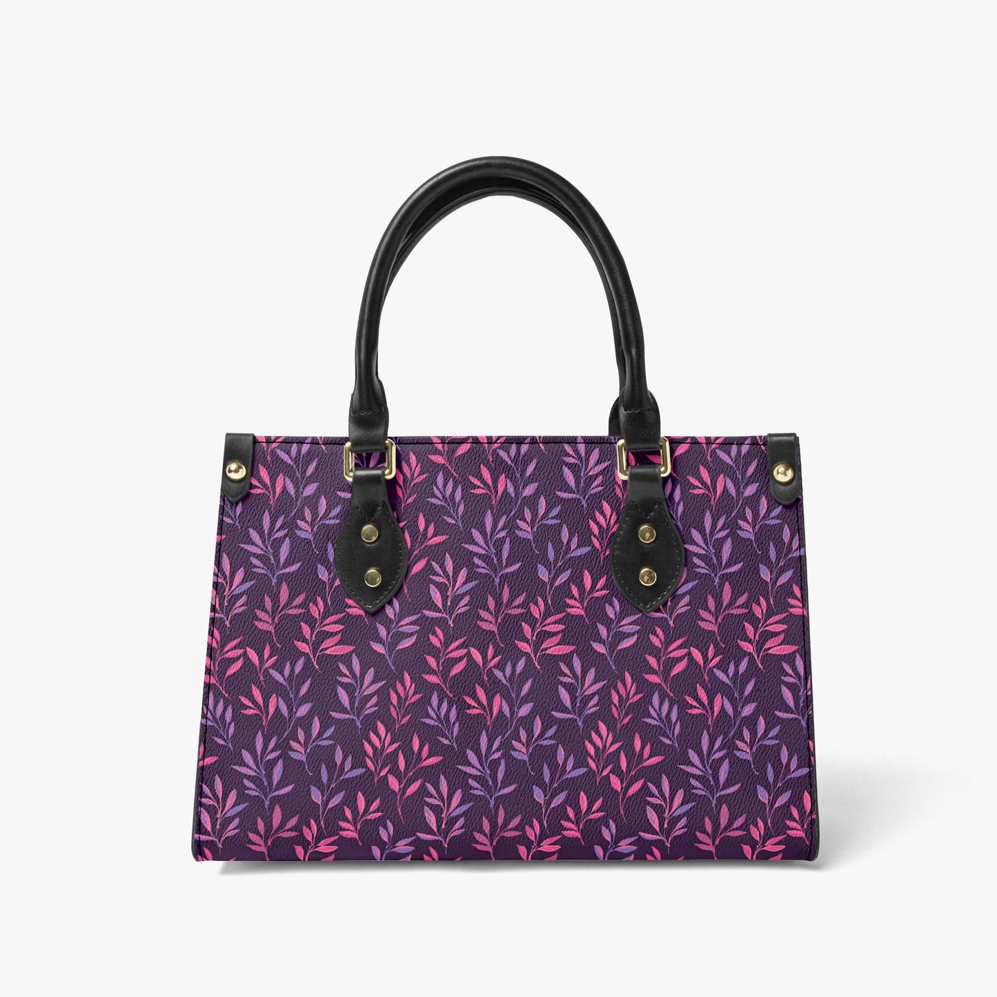 Elegant Floral Tote Bag - Stylish Handbag with Vibrant Purple and Pink Leaf Design