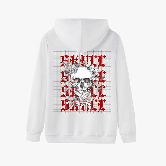 Skull and Flowers Gothic Hoodie – Red & Black Graphic Design