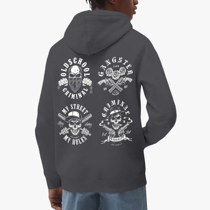 Vintage Skull Graphic Hoodie - Streetwear Pullover with Bold Criminal Art