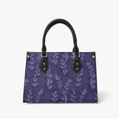 Elegant Blue Floral Tote Bag - Delicate Leaf Pattern with Leather Handles