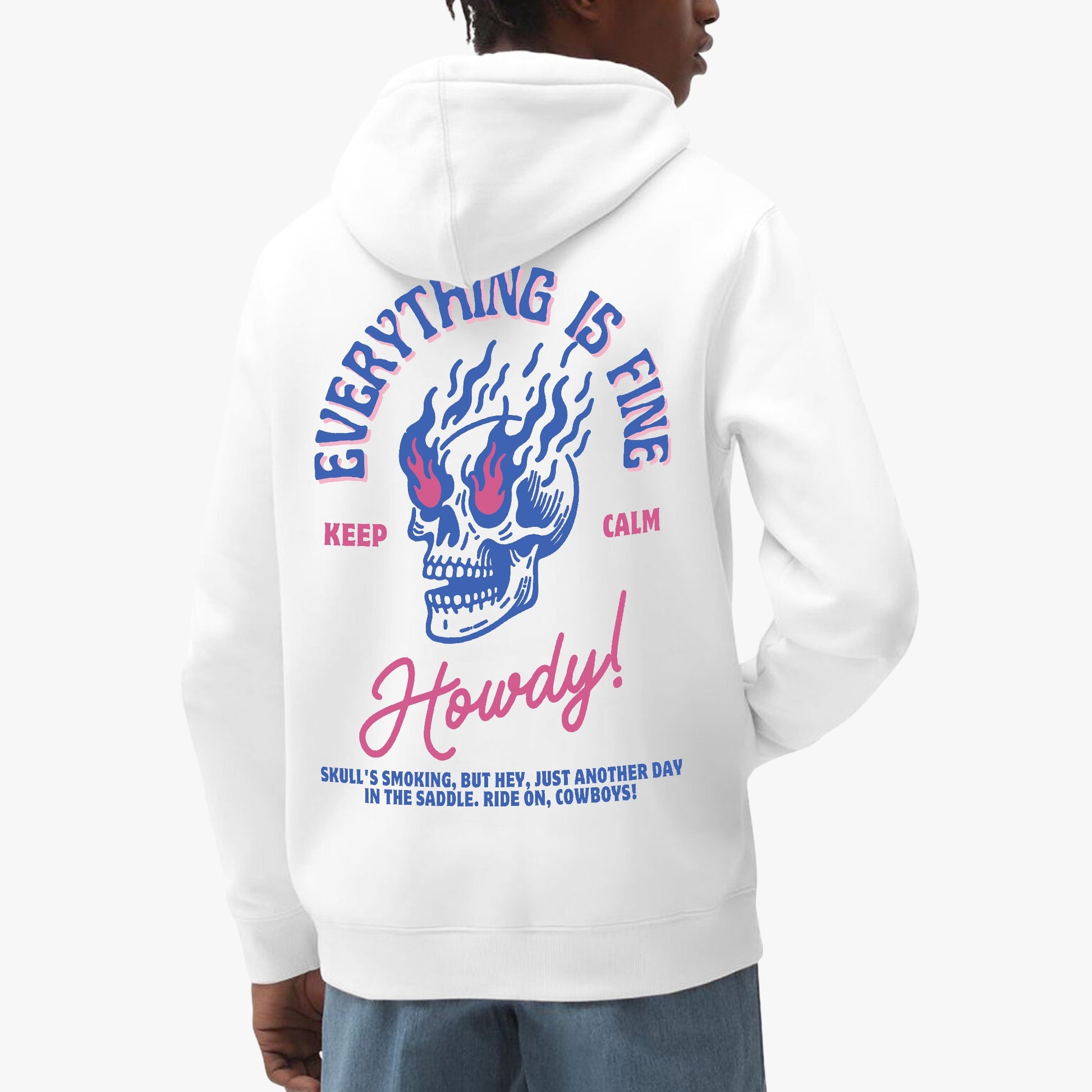 Everything Is Fine Hoodie – Flaming Skull Western-Inspired Design