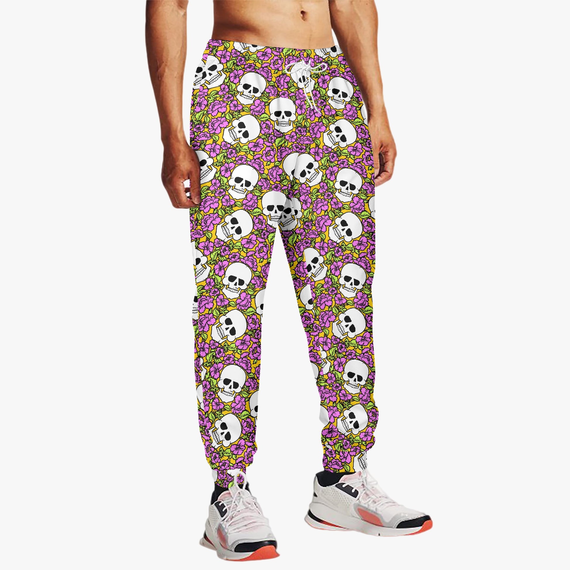 Vibrant Floral Skull Print Sweatpants - Artistic Gothic Loungewear