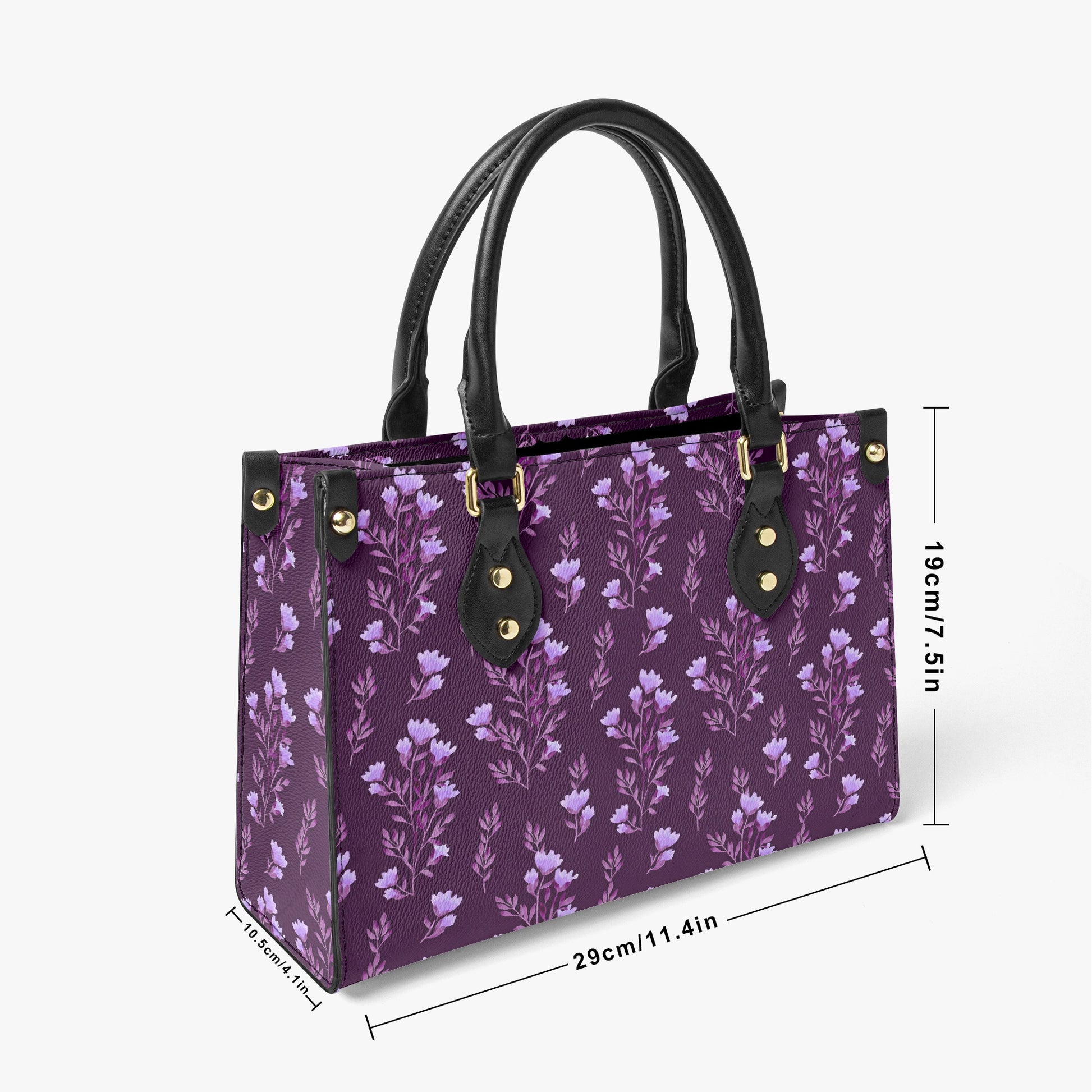 Purple Floral Tote Bag - Elegant Lilac Blossom Design with Leather Handles