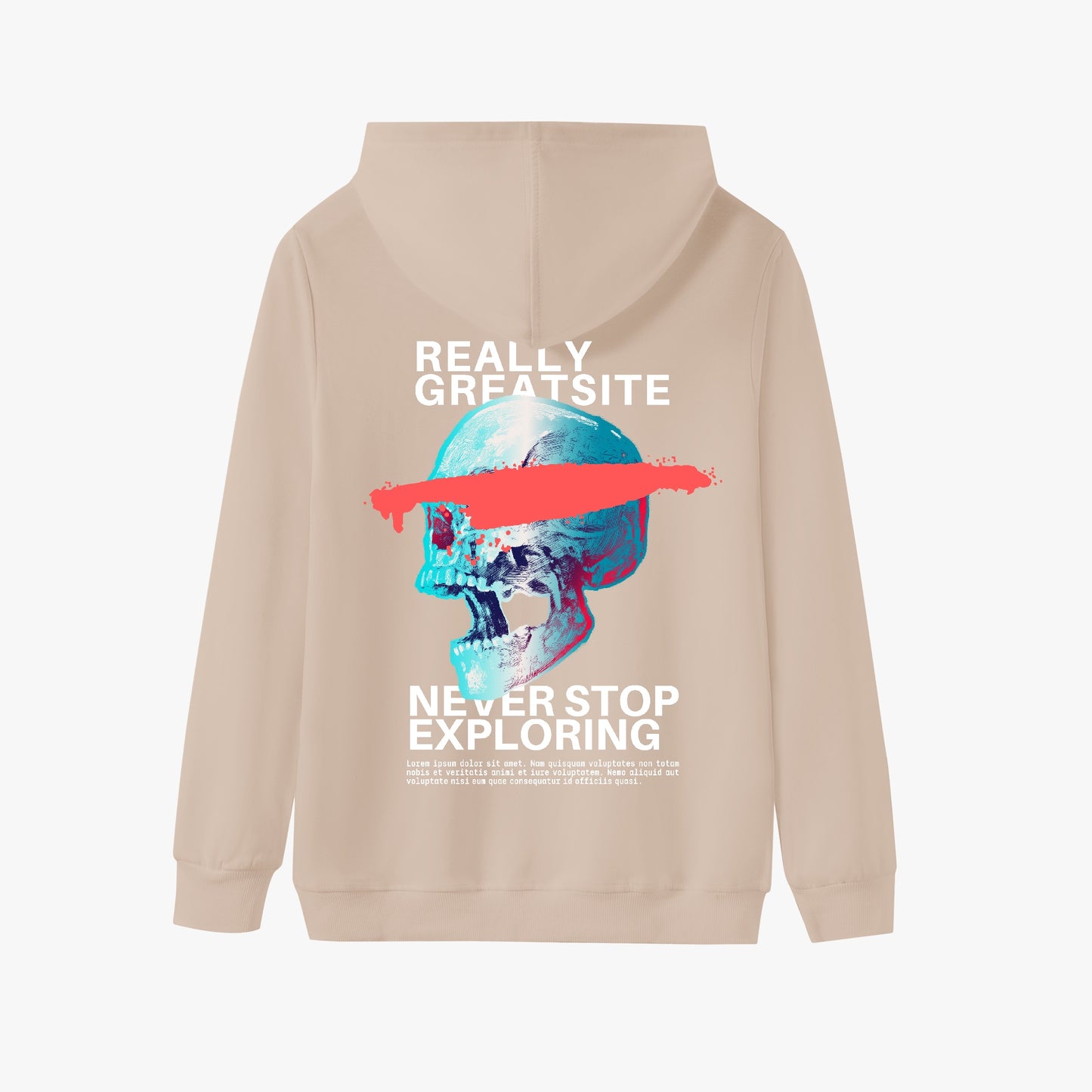 Never Stop Exploring Hoodie – Vibrant Skull Adventure Design