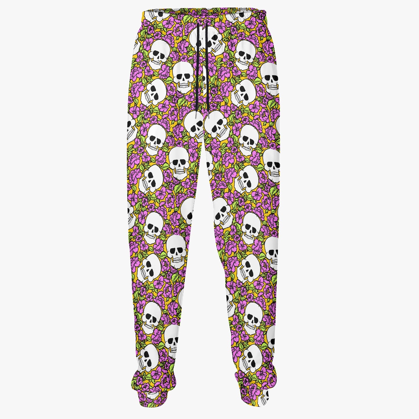 Vibrant Floral Skull Print Sweatpants - Artistic Gothic Loungewear